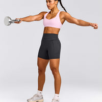 EasyLift™ Cross Back Sports Bra with Gray Logo | Chalk Pink