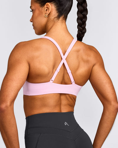 EasyLift™ Cross Back Sports Bra with Gray Logo | Chalk Pink