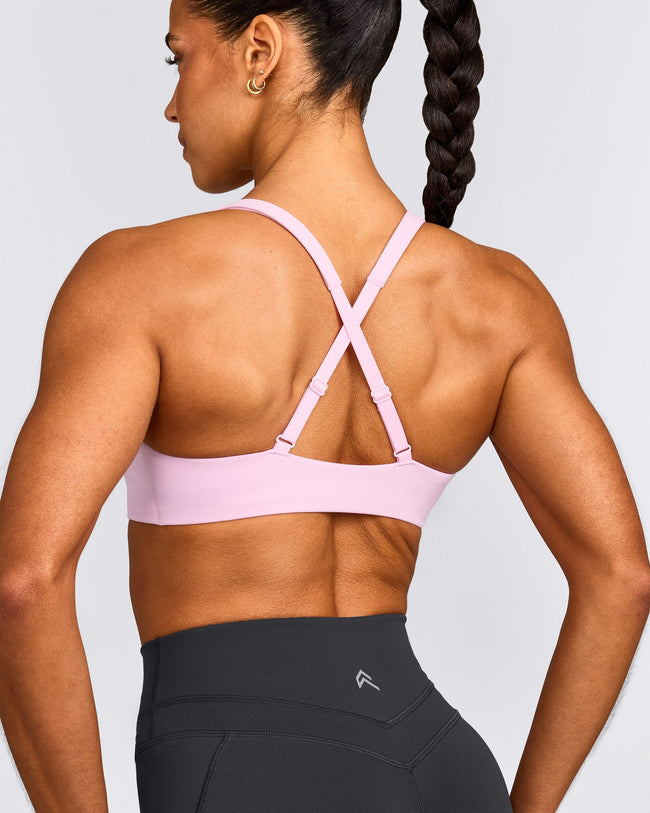 EasyLift™ Cross Back Sports Bra with Gray Logo | Chalk Pink
