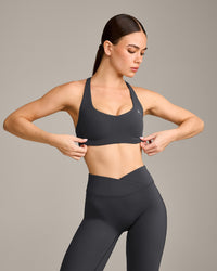 EasyLift™ Cross Back Sports Bra with Gray Logo | Coal