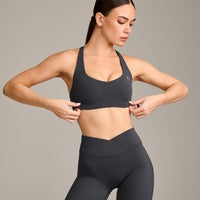 EasyLift™ Cross Back Sports Bra with Gray Logo | Coal