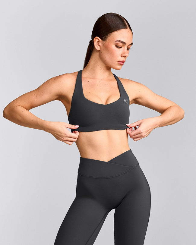 EasyLift™ Cross Back Sports Bra with Gray Logo | Coal