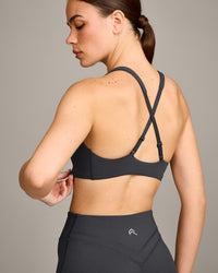 EasyLift™ Cross Back Sports Bra with Gray Logo | Coal
