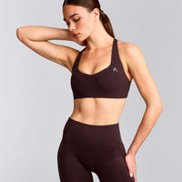 EasyLift™ Cross Back Sports Bra with Gray Logo | Plum Brown