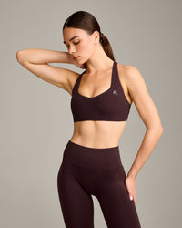 EasyLift™ Cross Back Sports Bra with Gray Logo | Plum Brown