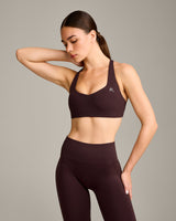 EasyLift™ Cross Back Sports Bra with Gray Logo | Plum Brown