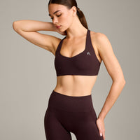 EasyLift™ Cross Back Sports Bra with Gray Logo | Plum Brown