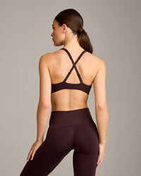 EasyLift™ Cross Back Sports Bra with Gray Logo | Plum Brown
