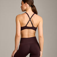 EasyLift™ Cross Back Sports Bra with Gray Logo | Plum Brown