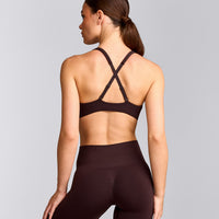 EasyLift™ Cross Back Sports Bra with Gray Logo | Plum Brown