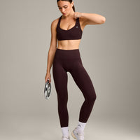 EasyLift™ Cross Back Sports Bra with Gray Logo | Plum Brown