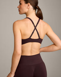 EasyLift™ Cross Back Sports Bra with Gray Logo | Plum Brown