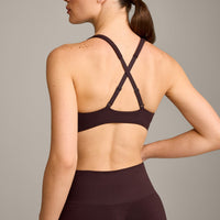 EasyLift™ Cross Back Sports Bra with Gray Logo | Plum Brown