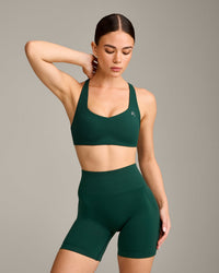 EasyLift™ Cross Back Sports Bra with Gray Logo | Racing Green