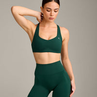 EasyLift™ Cross Back Sports Bra with Gray Logo | Racing Green