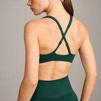 EasyLift™ Cross Back Sports Bra with Gray Logo | Racing Green