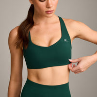 EasyLift™ Cross Back Sports Bra with Gray Logo | Racing Green