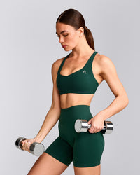 EasyLift™ Cross Back Sports Bra with Gray Logo | Racing Green