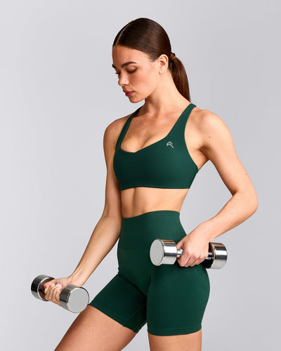 EasyLift™ Cross Back Sports Bra with Gray Logo | Racing Green
