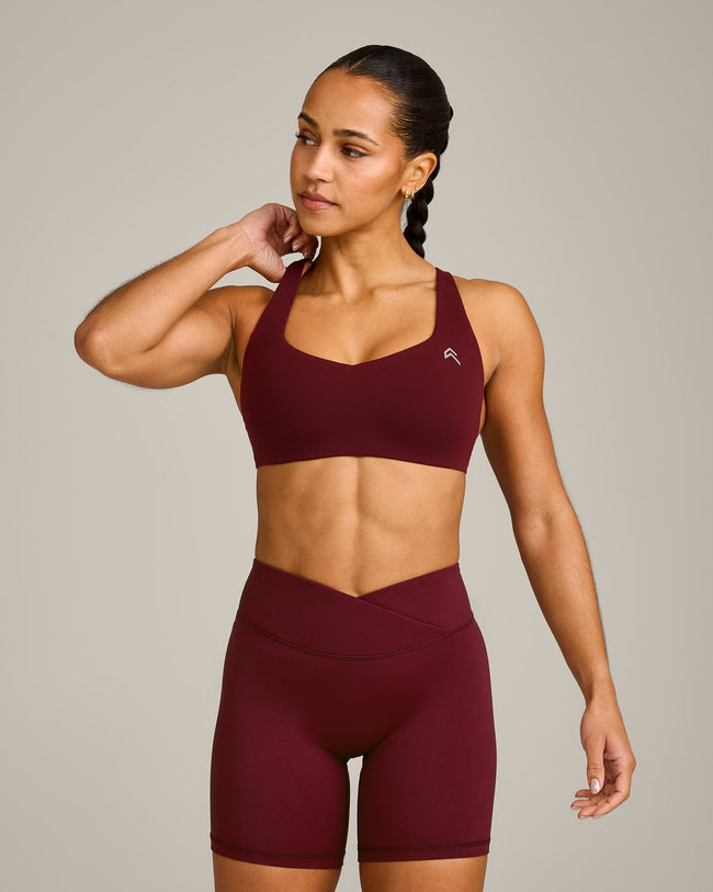 EasyLift™ Cross Back Sports Bra with Gray Logo | Rosewood