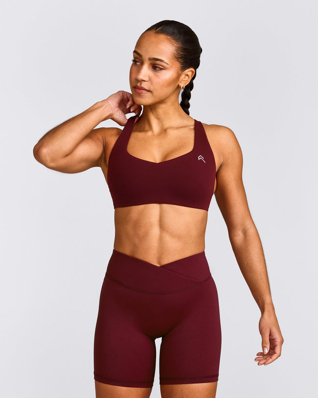 EasyLift™ Cross Back Sports Bra with Gray Logo | Rosewood
