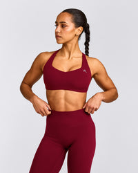EasyLift™ Cross Back Sports Bra with Gray Logo | Ruby Red