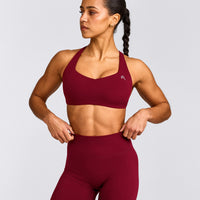EasyLift™ Cross Back Sports Bra with Gray Logo | Ruby Red