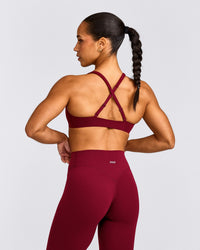 EasyLift™ Cross Back Sports Bra with Gray Logo | Ruby Red