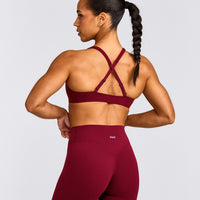 EasyLift™ Cross Back Sports Bra with Gray Logo | Ruby Red