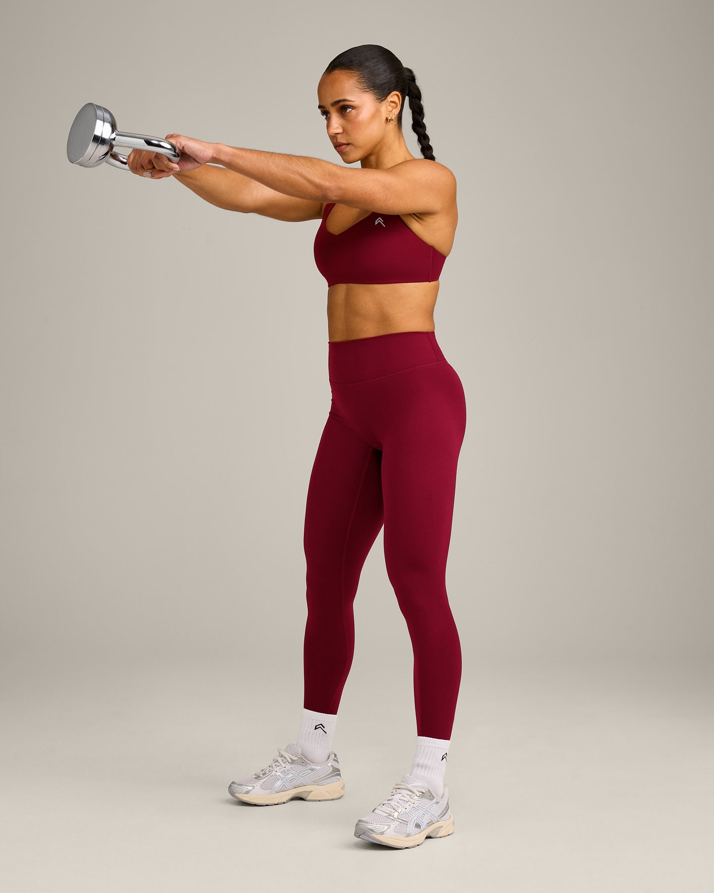 EasyLift™ Cross Back Sports Bra with Gray Logo | Ruby Red