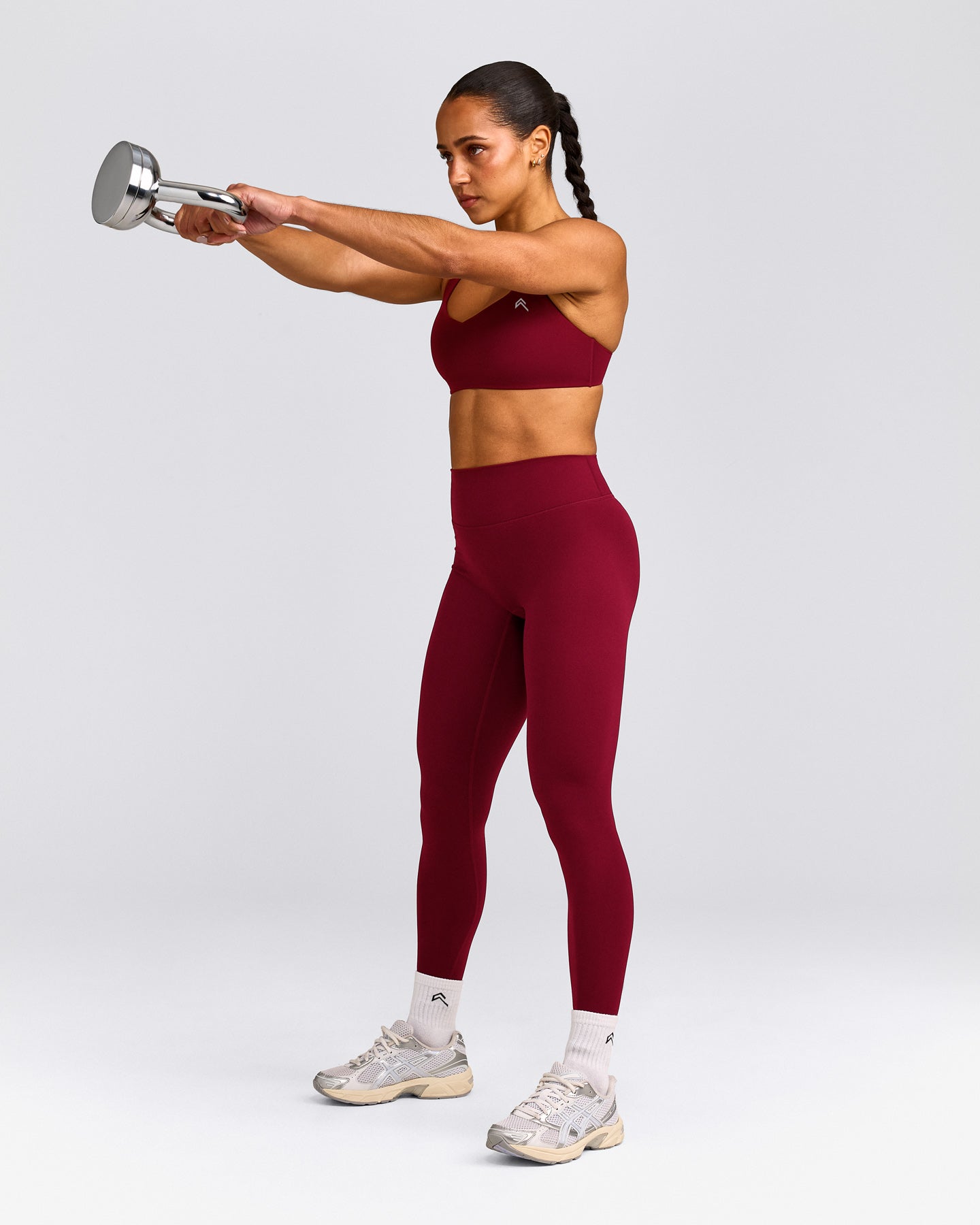 EasyLift™ Cross Back Sports Bra with Gray Logo | Ruby Red