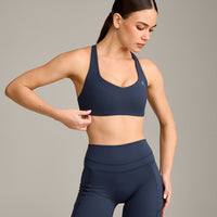 EasyLift™ Cross Back Sports Bra with Gray Logo | True Blue
