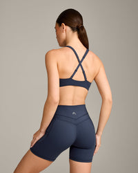 EasyLift™ Cross Back Sports Bra with Gray Logo | True Blue