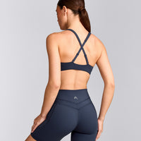 EasyLift™ Cross Back Sports Bra with Gray Logo | True Blue