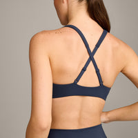 EasyLift™ Cross Back Sports Bra with Gray Logo | True Blue