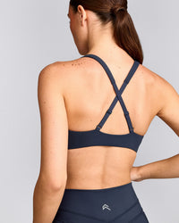 EasyLift™ Cross Back Sports Bra with Gray Logo | True Blue