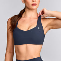 EasyLift™ Cross Back Sports Bra with Gray Logo | True Blue