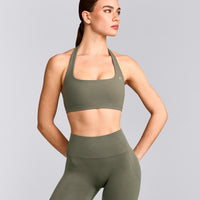 EasyLift™ Halter Bralette with Gray Logo | Alpine Green