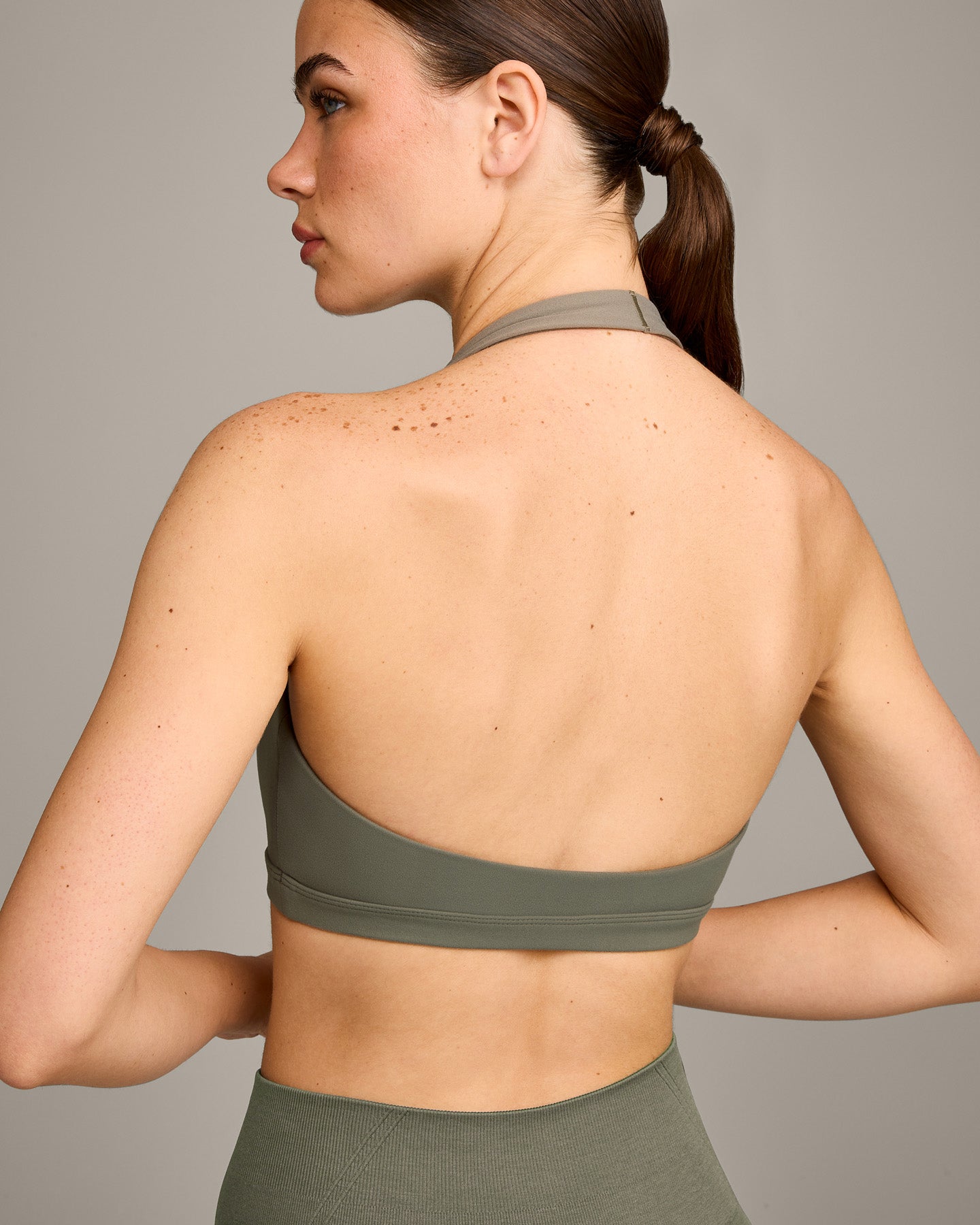 EasyLift™ Halter Bralette with Gray Logo | Alpine Green