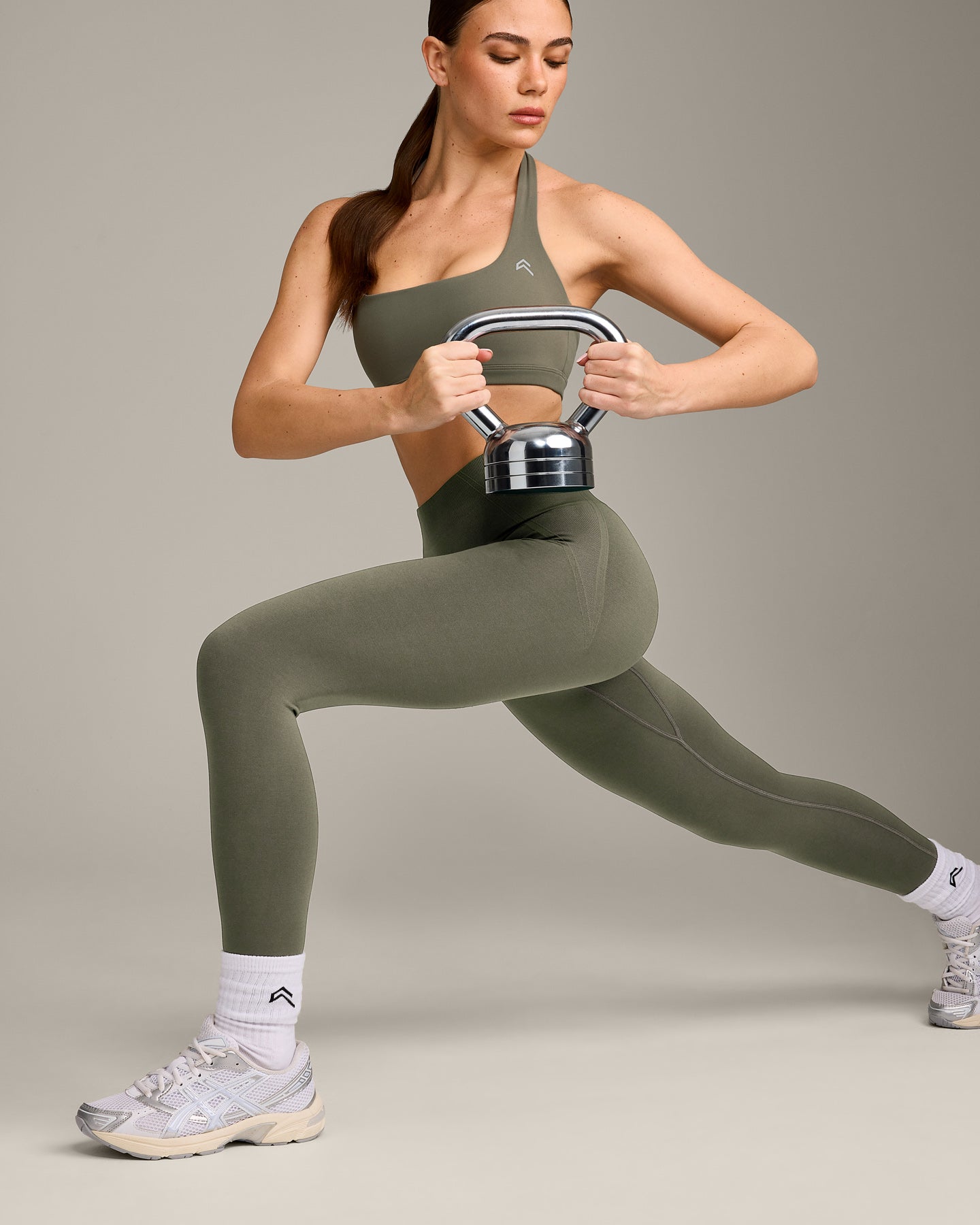 EasyLift™ Halter Bralette with Gray Logo | Alpine Green