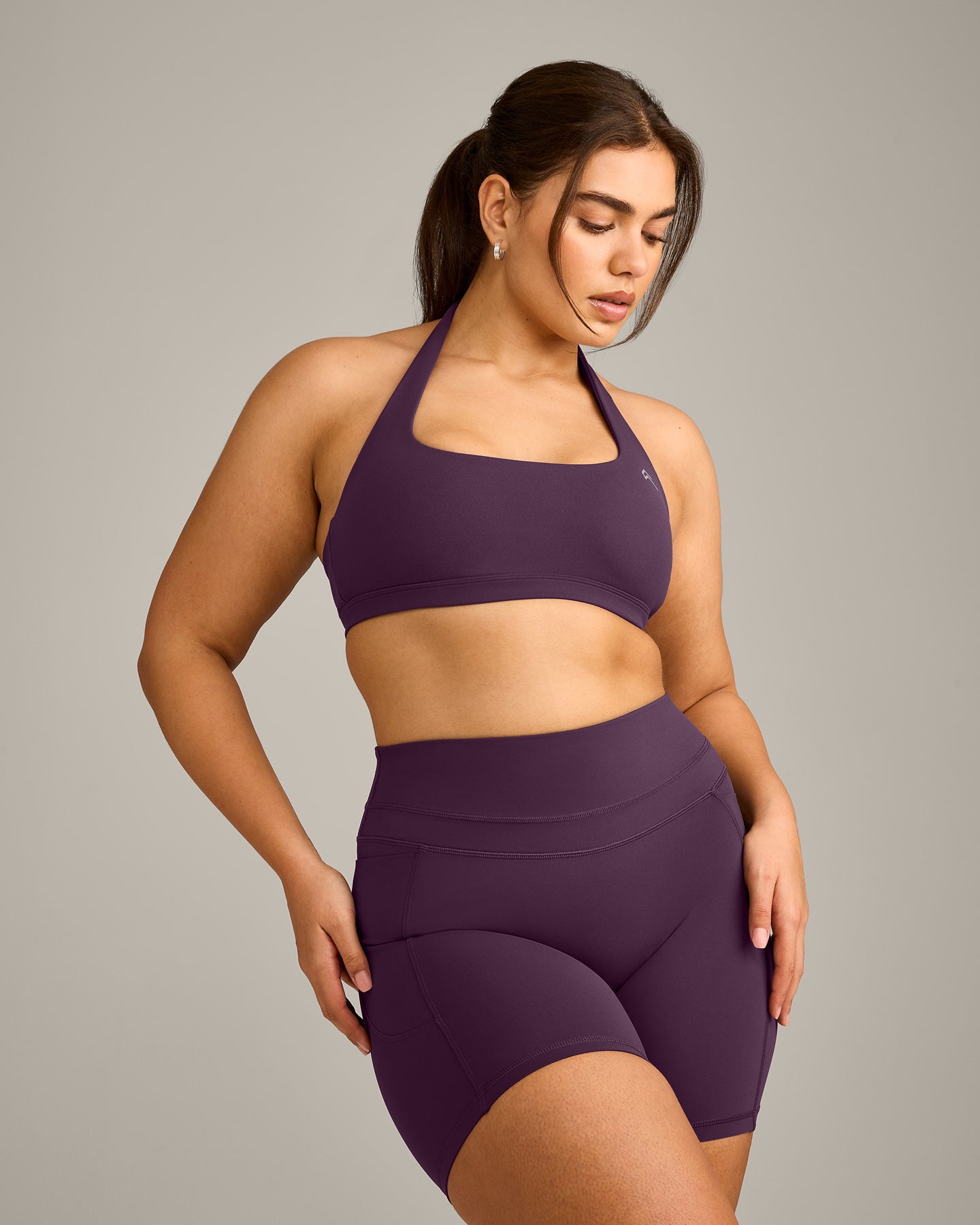 EasyLift™ Halter Bralette with Gray Logo | Blackberry Purple