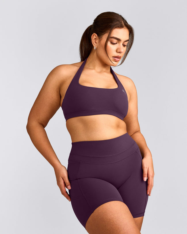 EasyLift™ Halter Bralette with Gray Logo | Blackberry Purple