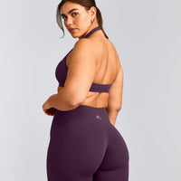 EasyLift™ Halter Bralette with Gray Logo | Blackberry Purple