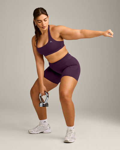 EasyLift™ Halter Bralette with Gray Logo | Blackberry Purple