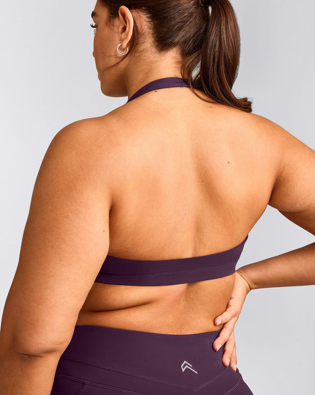 EasyLift™ Halter Bralette with Gray Logo | Blackberry Purple
