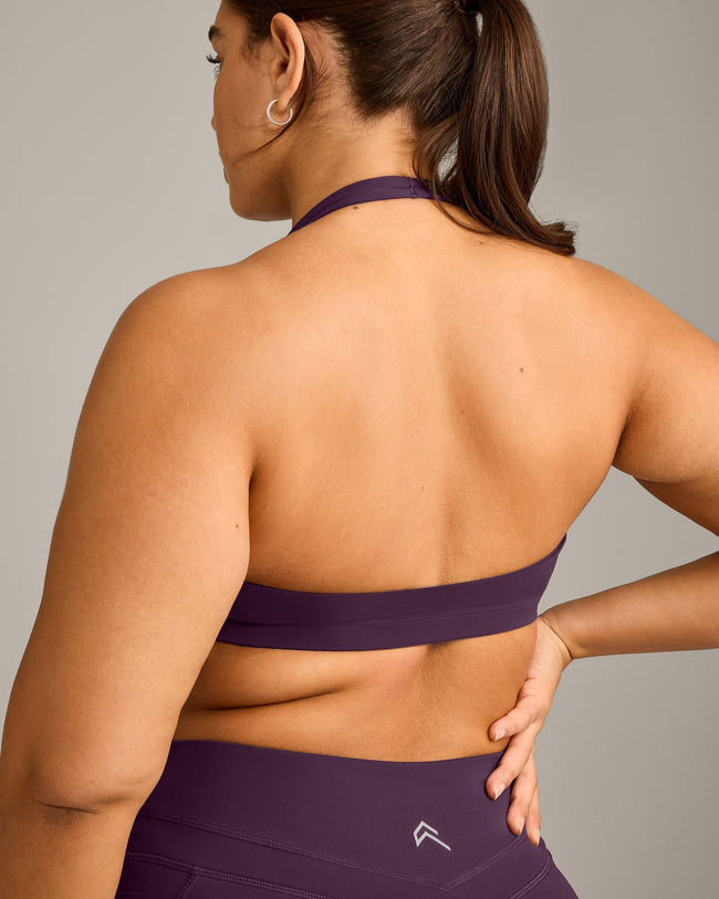EasyLift™ Halter Bralette with Gray Logo | Blackberry Purple