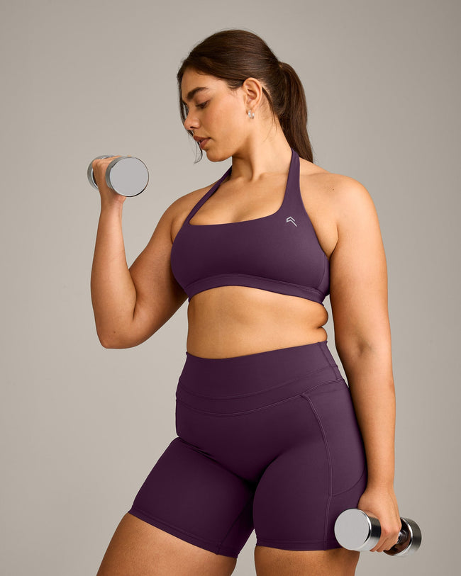 EasyLift™ Halter Bralette with Gray Logo | Blackberry Purple