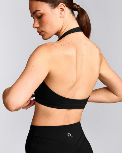 EasyLift™ Halter Bralette with Gray Logo | Black