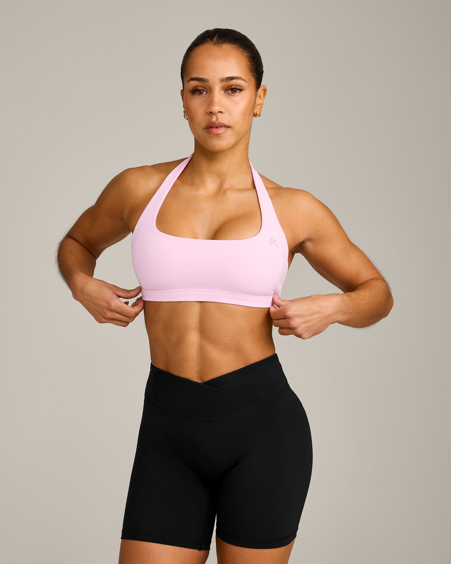EasyLift™ Halter Bralette with Gray Logo | Chalk Pink