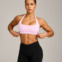 EasyLift™ Halter Bralette with Gray Logo | Chalk Pink